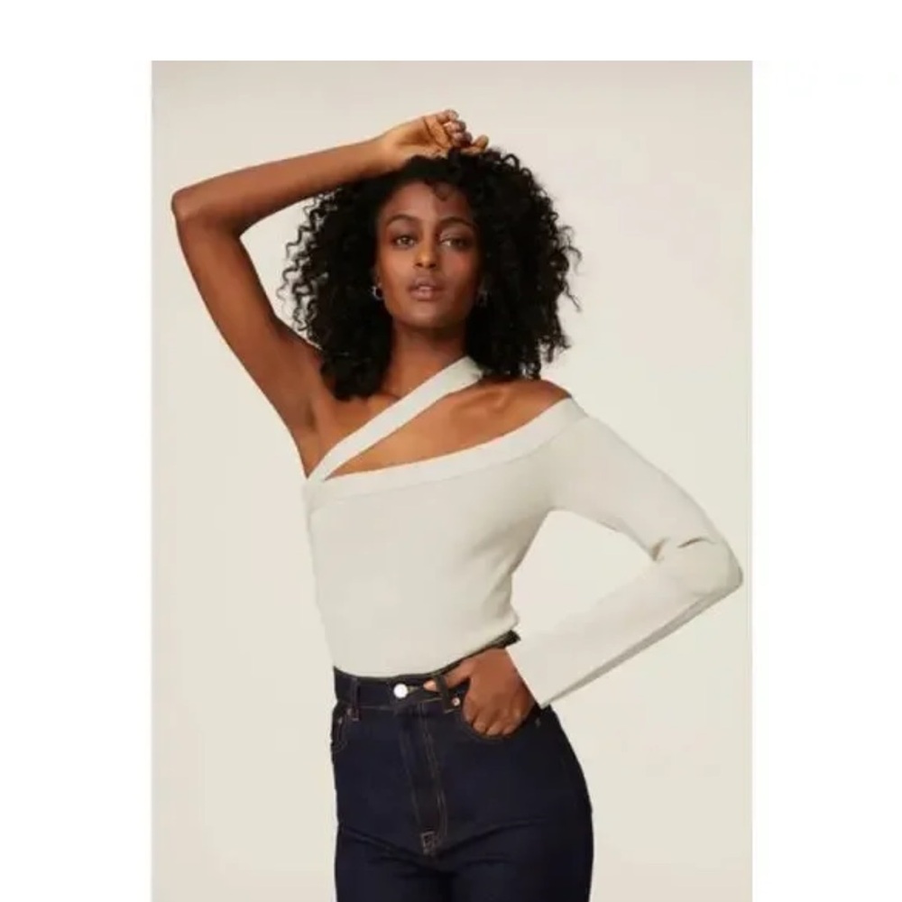 One shoulder size small cream top long sleeve